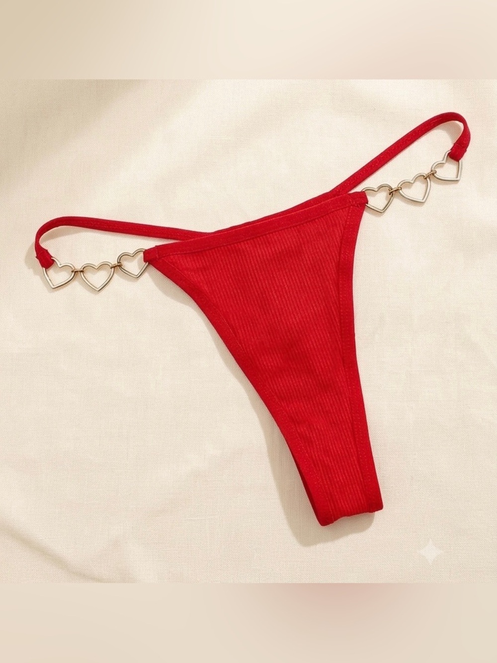 Sexy Red Ribbed Heart-Chain Thong, size M/L